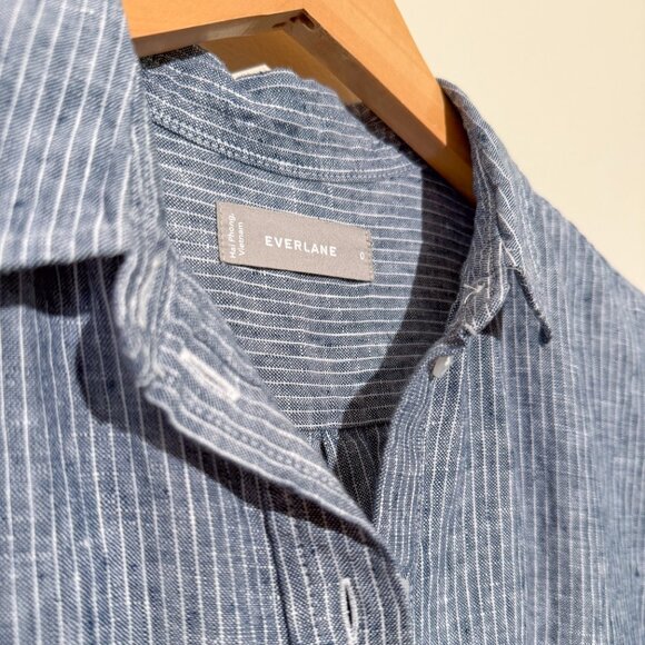 Everlane Chambray Striped Linen Classic Button Up Long Sleeve Shirt sz 0 - Picture 3 of 7